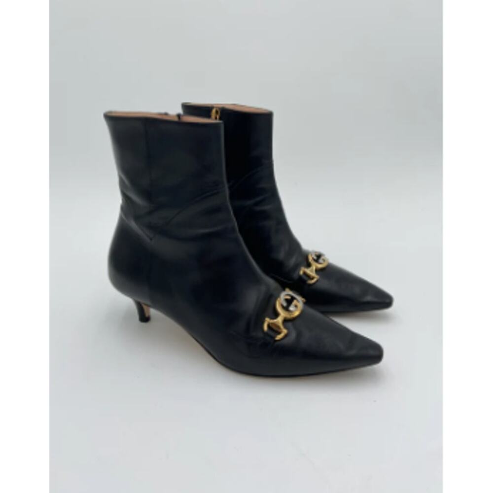 Gucci Black Leather Zumi Kitten Heel Ankle Boots size 37 - Picture 3 of 12